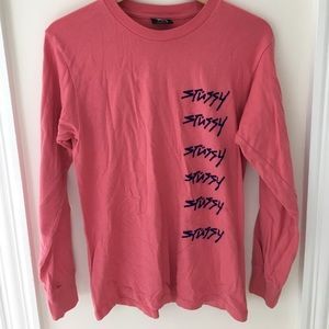 Stüssy long-sleeve pink/salmon logo t-shirt